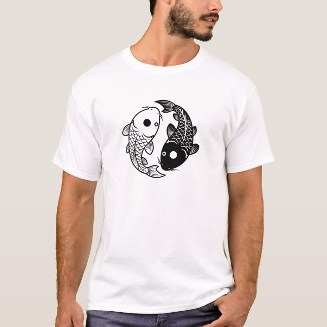 Camiseta design de símbolo de peixe bom e mau (Frente)