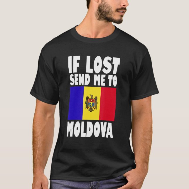 Camiseta Design de Sinalizador da Moldávia Se perdido envie (Frente)