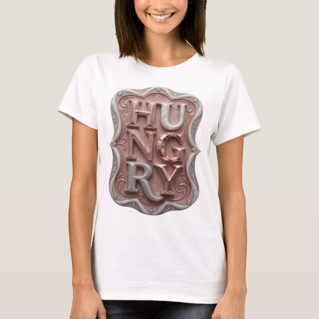 Camiseta Design de slogan Artístico Silver HUNGRY (Frente)