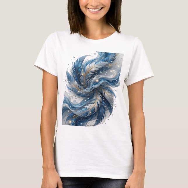 Camiseta Design de slogan BLUE FEATHERS Prateado Divertido (Frente)