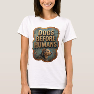 Camiseta Design de slogan Moderno Dourado CÃES ANTES DOS HU