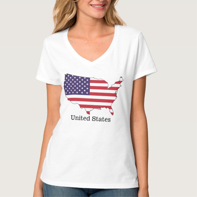 Camiseta Design de Souvenir com Bandeira e Mapa dos EUA (Frente)