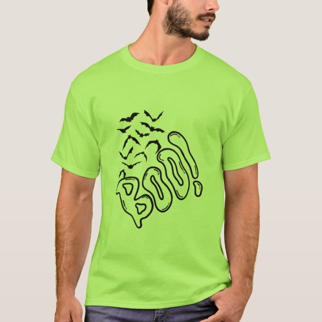 Camiseta Design de Spooky Bats e Boo Halloween (Frente)