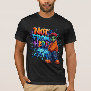 Camiseta Design de Streetwear de Alien Divertido Não Daqui
