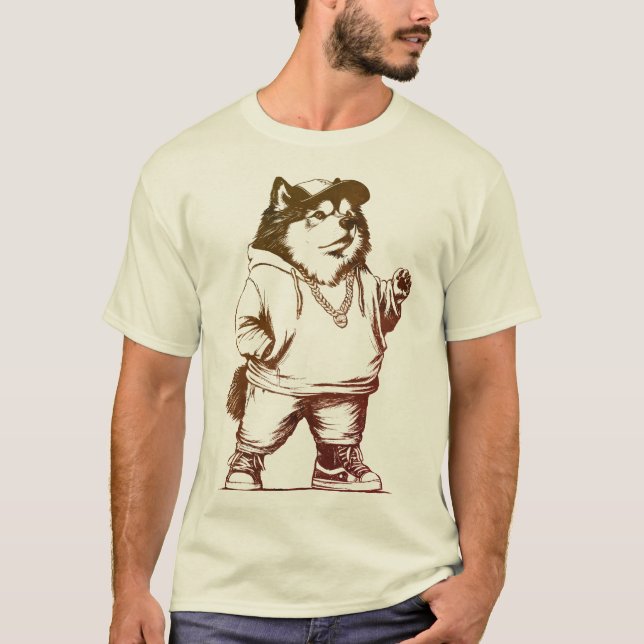 Camiseta Design de Streetwear de Cachorros Malamutos do Sal (Frente)