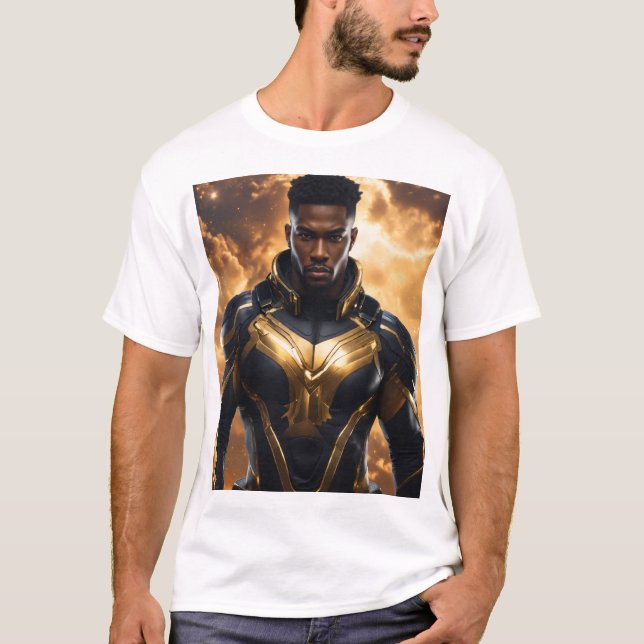 Camiseta Design de Super-Herói Forte de Escala de Chamas (Frente)