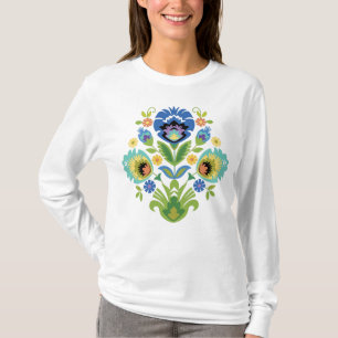 Camiseta Design de T-Shirt Polonês Floral Blue & Teal