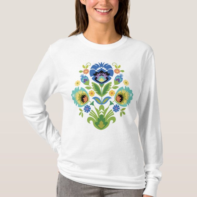 Camiseta Design de T-Shirt Polonês Floral Blue & Teal (Frente)