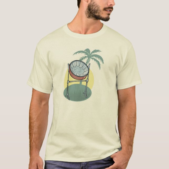 Camiseta design de tambor de aço e palmeira (Frente)