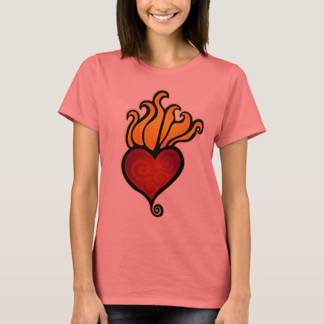 Camiseta Design de tatuagem cardíaca flamejante (Frente)