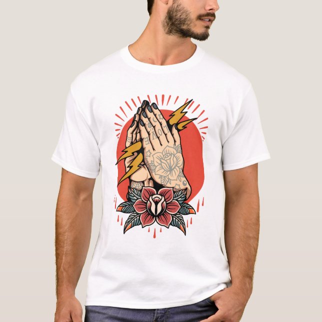 Camiseta Design de tatuagem de estilo antigo do caçador de  (Frente)
