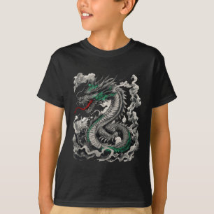 Camiseta Design De Tatuagem Do Dragão Mitológico Com Preto