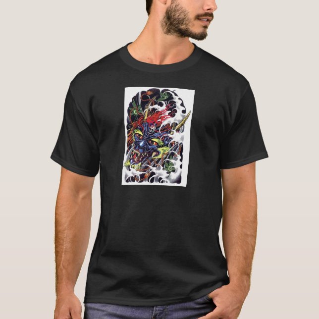 Camiseta Design de Tatuagem Oni & Folha de Bordo (Frente)