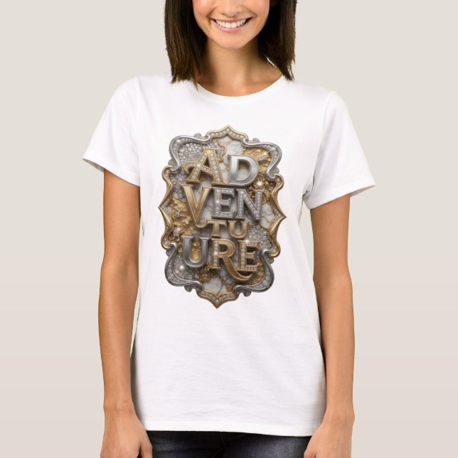 Camiseta Design de texto AVENTURA Prata Snappy (Frente)