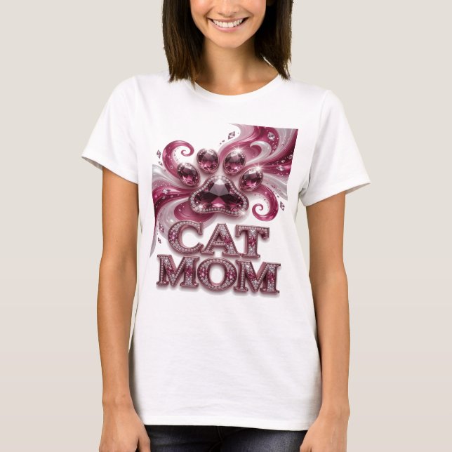 Camiseta Design de texto CAT MOM Rosa Chic (Frente)