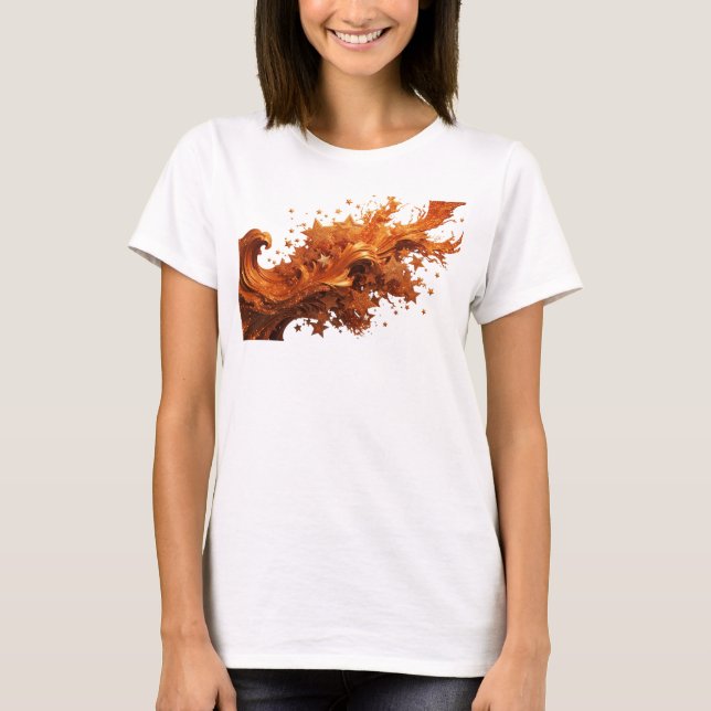 Camiseta Design de texto ESTRELAS DORADAS Vermelho Nítido (Frente)