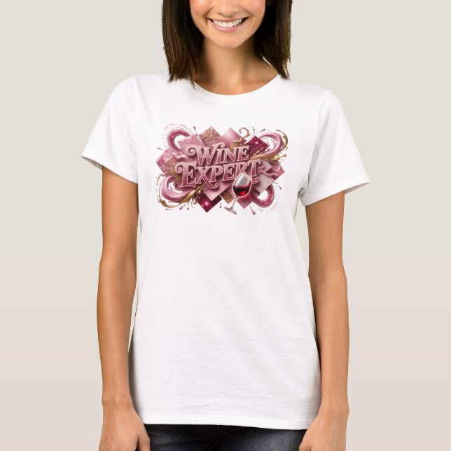 Camiseta Design de texto EXPERT EM VINHO Rosa Esbelto (Frente)
