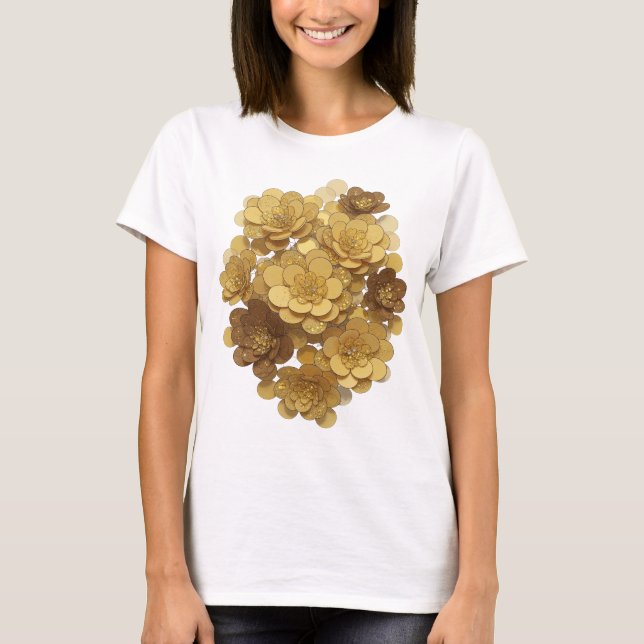 Camiseta Design de Texto FLORES Douradas Prata Clássico (Frente)