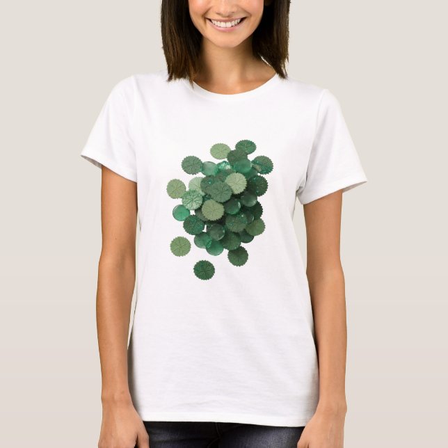 Camiseta Design de texto Folhas Verdes Artísticas (Frente)