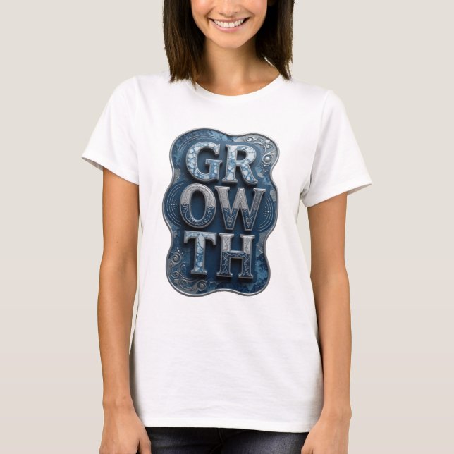 Camiseta Design de texto GROWTH Prateado Elegante (Frente)