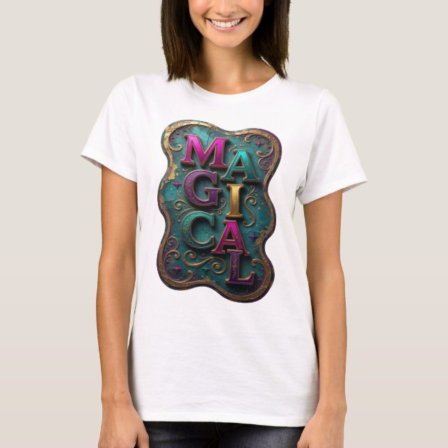 Camiseta Design de Texto MÁGICO Roxo Elegante (Frente)
