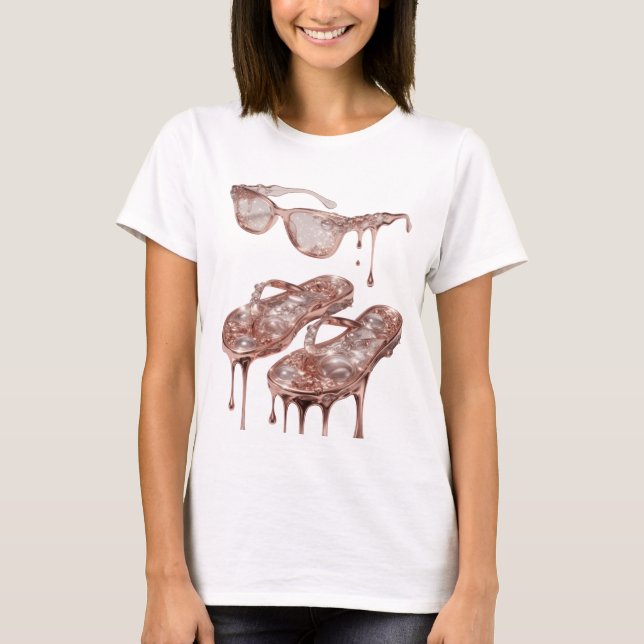 Camiseta Design de texto PRATA GLAMOUR ROSE DOURADA que cha (Frente)