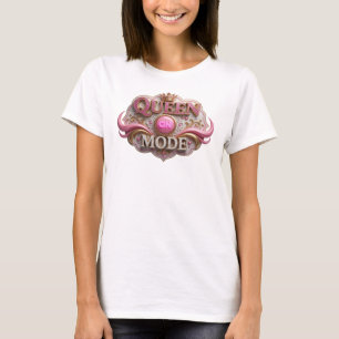 Camiseta Design de texto 'Rainha no modo' Vermelho Divertid