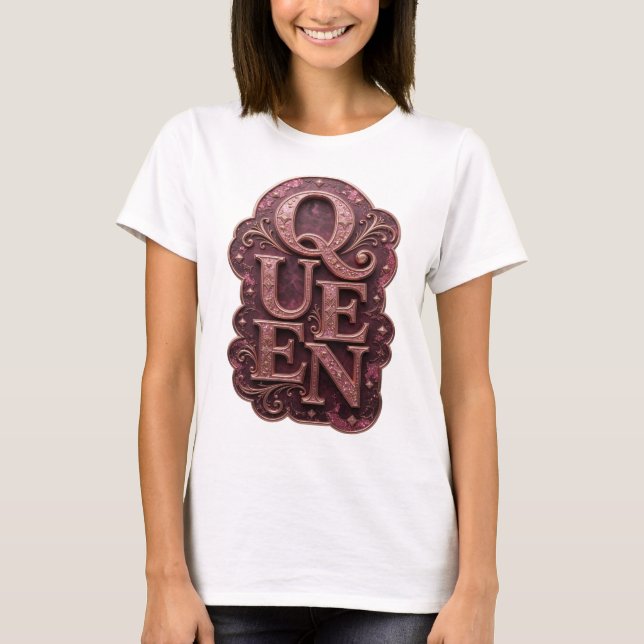 Camiseta Design de texto Rainha Ouro Fresco (Frente)