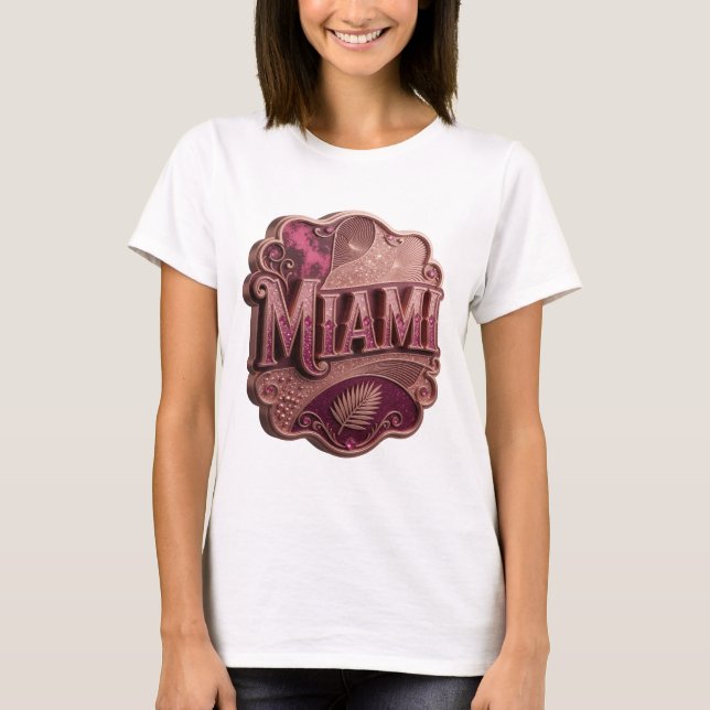Camiseta Design de Texto Rosa Dinâmico MIAMI (Frente)