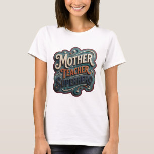 Camiseta Design de texto super-herói professora MÃE laranja