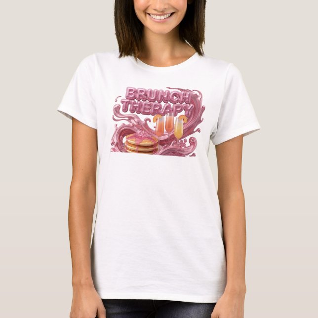 Camiseta Design de texto Terapia de BRUNCH Rosa na Moda (Frente)