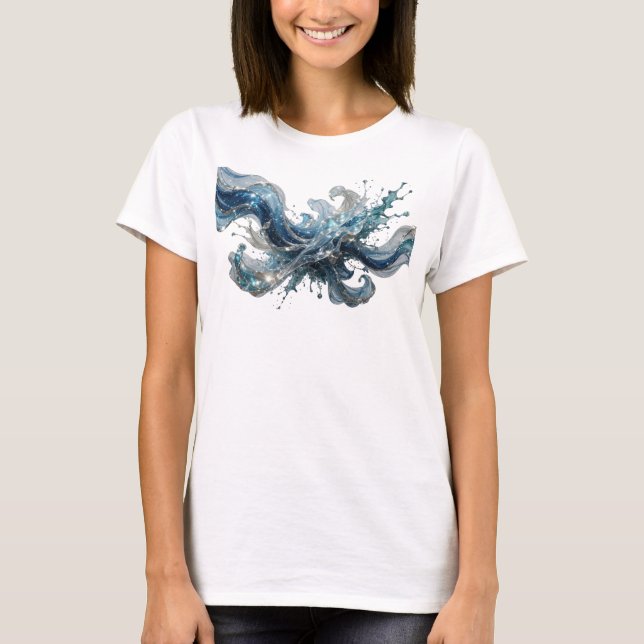 Camiseta Design de texto WATER WAVE em Prata Moderna (Frente)