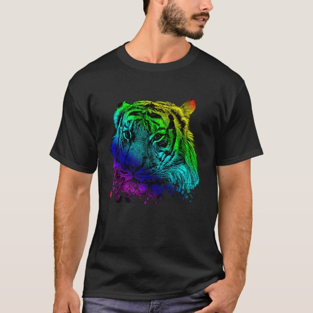 Camiseta Design de Tigre Colorida Homem e Crianças Tigue (Frente)