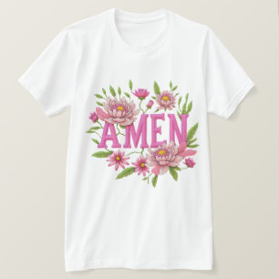 Camiseta Design de Tipografia "Amém" Floral – Botânico Rosa