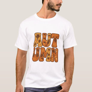 Camiseta Design de Tipografia do outono com Folhas e Bolota
