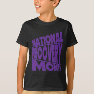 Camiseta Design de Tipografia Roxa do Mês de Recuperação