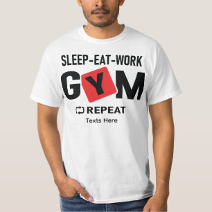 Camiseta Design de tipografia Sleep Eat Work Gym Repeat