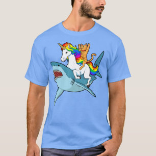 Camiseta Design de Tubarão Anidorna de Cat Riding Unicorn