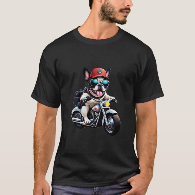 Camiseta Design de um cão a andar de moto (Frente)