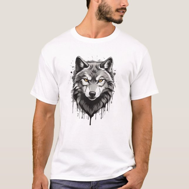 Camiseta design de um WOLF com grandes olhos pretos (Frente)