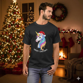 Camiseta Design de Unicórnio Feliz Natal