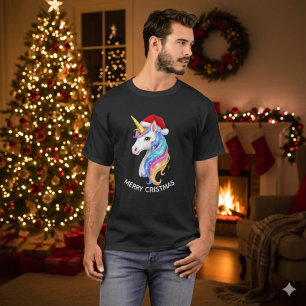 Camiseta Design de Unicórnio Feliz Natal