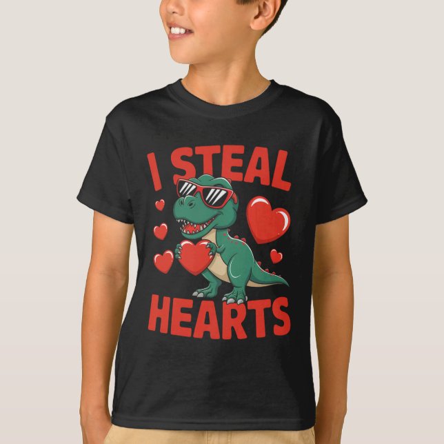 Camiseta Design de Valentin de Dinossauro Engraçado Com Cor (Frente)
