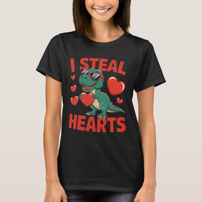 Camiseta Design de Valentin de Dinossauro Engraçado Com Cor (Frente)
