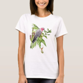 Camiseta Design de Verão com pássaro de papagaio rosa, trop