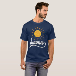 Camiseta Design de Verão Ensolarado Masculino Azul Marinho