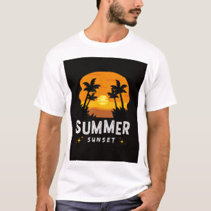 Camiseta Design de Verão Tropical Sunset - Retro Beach Vibe