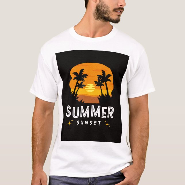 Camiseta Design de Verão Tropical Sunset - Retro Beach Vibe (Frente)