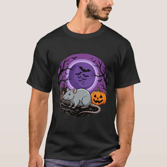 Camiseta Design de Vetor de Abóbora ao Luar com Rato de Hal (Frente)
