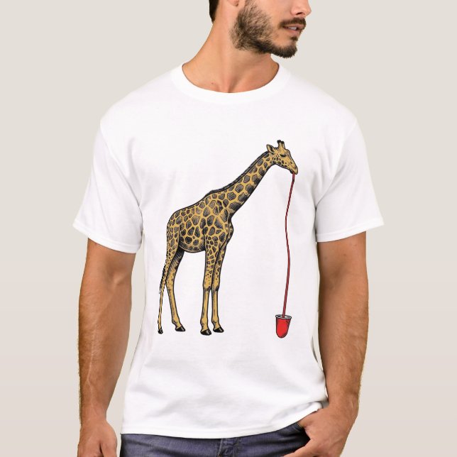 Camiseta Design de Vetor de Canudo de Bebida de Girafa Vint (Frente)